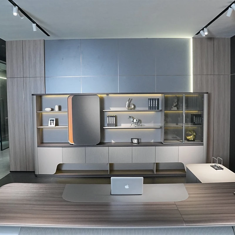 Modern Commercial Furniture CEO General Manager Desk Shelf Background Office Cabinet File Storage Office File Cabinet Bookcase