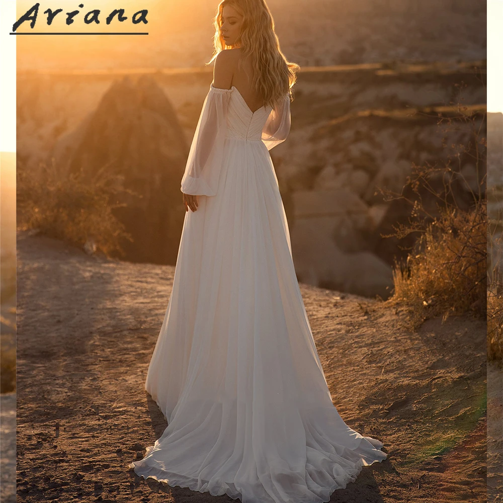 Aviana-Vestido De Novia De gasa con escote corazón para mujer, Vestido De Novia De manga larga, con cremallera en la espalda, Simple