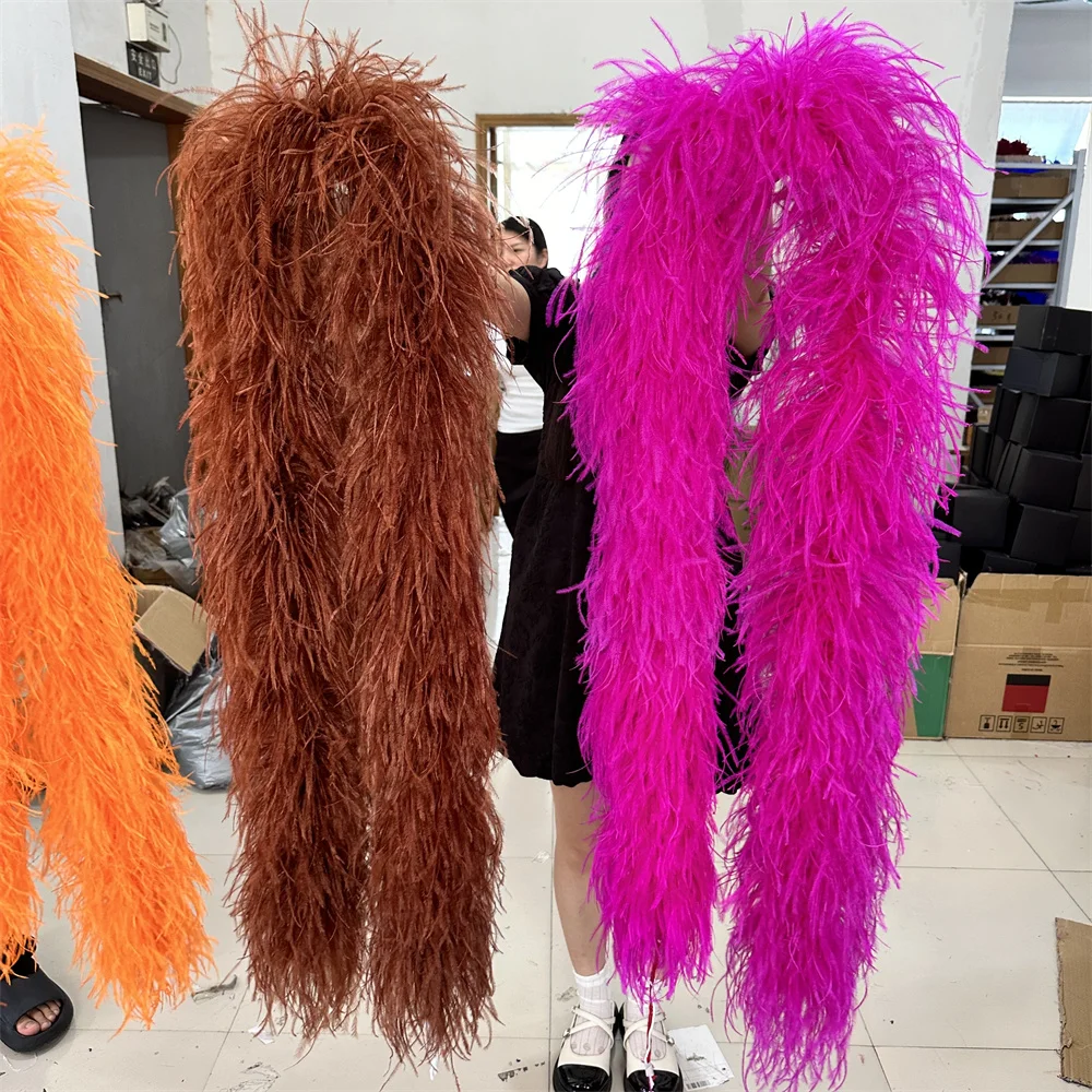 10PLY Ostrich Feather Boa 1-4Meters Thickness for Wedding Party Dress Carnival Costume Shawl Scarf Decoration Plumes Accessories