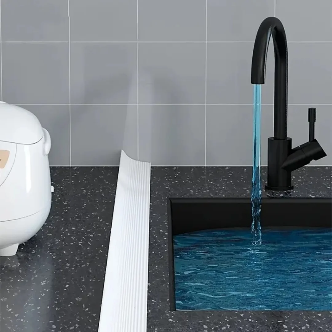 1 Stück 39,37 Zoll selbstklebender Spritzschutz für die Küche, einfach zu installierender Wasserblockierstreifen für Badezimmer, geeignet für Waschbecken und Arbeitsplatten – Detail 6