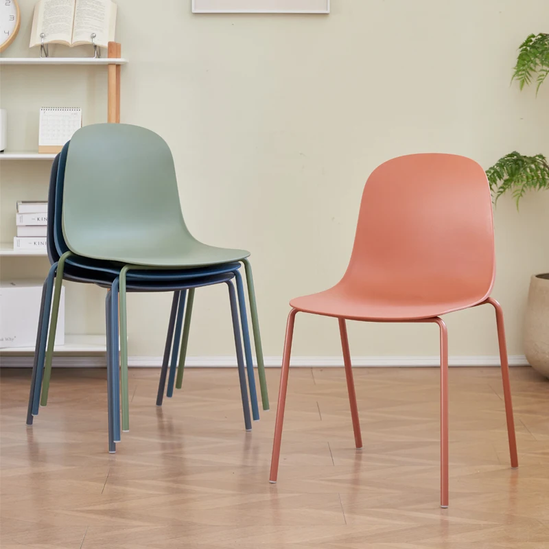 ‌Modern Plastic Back Chair, Thickened Comfort Seat, Stackable Dining Stool, Ergonomic Home Office Chair