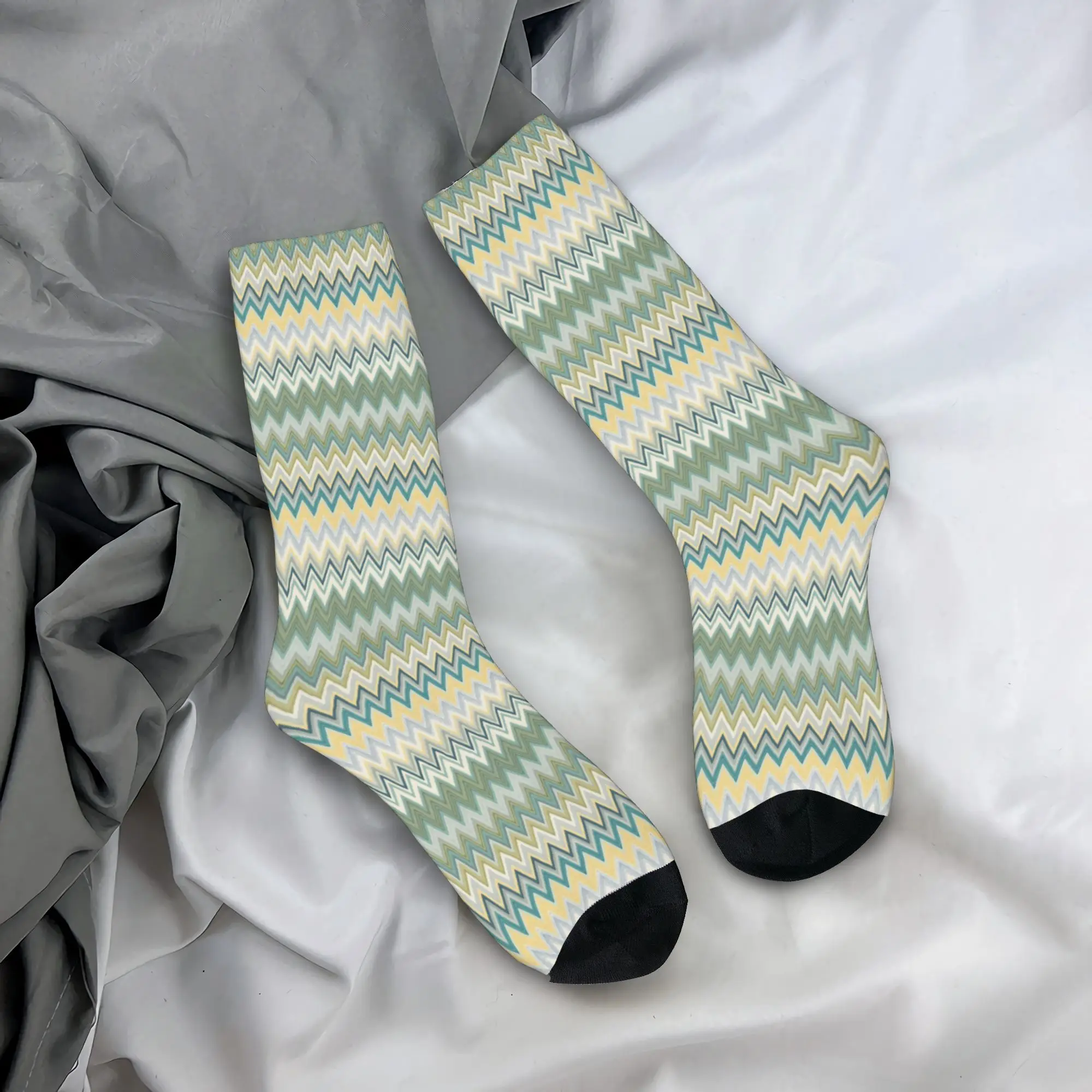 

Custom Modern Popular Zig Zag Pattern Men's Crew Socks Unisex Funny 3D Print Bohemian Geometric Dress Socks