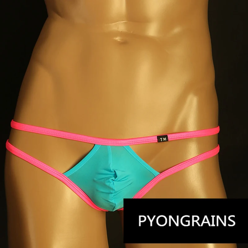Men\'s breathable ice silk men\'s thong men\'s T-pants double thin U convex comfortable elasticity gay underwear jockstrap thong