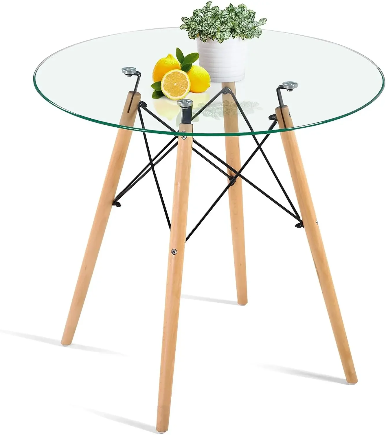 

Table Small Kitchen Table Modern Circle Dining Room Table 32" with Wood Legs for Dinner Small Spaces Clear