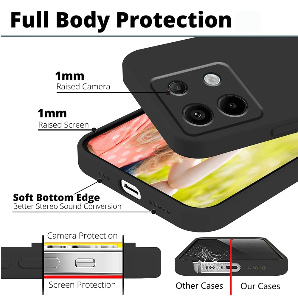 Black Shockproof Silicone Phone Case For Xiaomi Redmi Note 13 12 11 10 9 8 7 Pro Plus 5G 4G 8T 9S 9T 10T 10S 11T 11E 11S 12S 12T