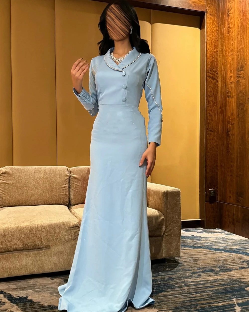 Jiayigong-Robe de Soirée Trapèze à Col en V en Satin pour Femme, Tenue Élégante, Classique et Moderne, avec Perles et lèvent, sur Mesure, pour Occasions Formelles