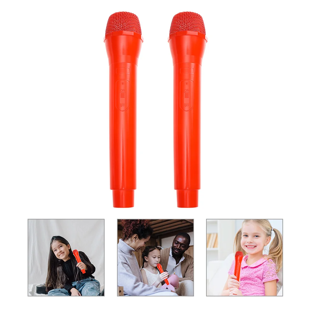 

2 Pcs Microphone for Kids Simulated Modeling Prop Party Cosplay Pretend Red Favor Child