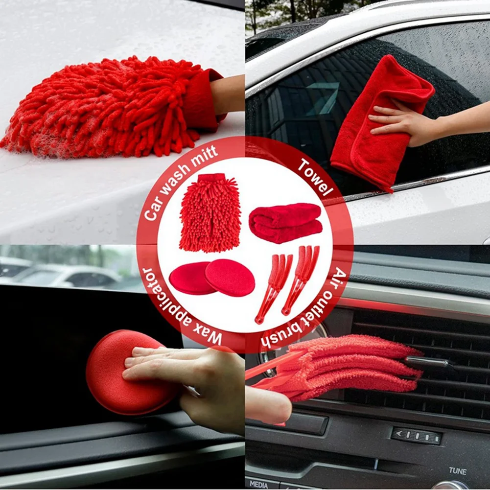 

18 PCS Car Cleaning Tools Kit, Car Detailing Brush Set with Drill Attachment Set, Car Wash Kit (Red) jasmine