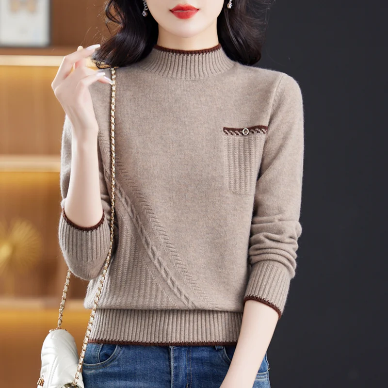 

Высококачественный вязаный свитер для женщин без катышков, осень-зима, длинный све, с высоким воротником, стандартной длины, цельный предмет Faion