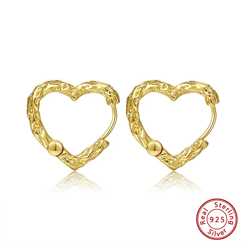 

925 Sterling Silver Earrings Original Certificate Textured Heart Stud Earrings For Women Free Shipping Jewelry