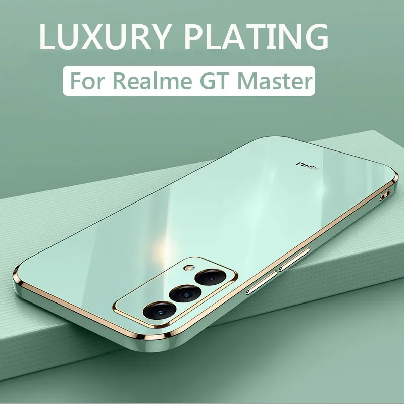 Luxury Square Plating Phone Case On For Realme GT Master Edition 5G Neo 2 2T 3 3T ShockProof Soft TPU Silicone Back Cover Fundas