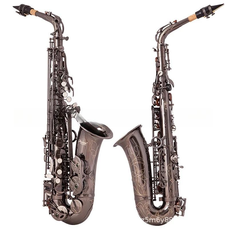 Black Nickel Plated Eb Alto Saxophone Handmade Carved Double‑Reinforced Keys With Full Accessories for Examination Daily Playing