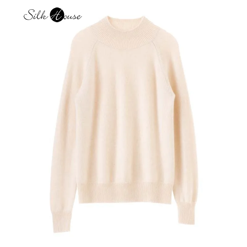 

Autumn/Winter New 100% Cashmere Women's Semi High Neck Loose Casual Lazy Versatile Solid Color Long Sleeved Cashmere Sweater