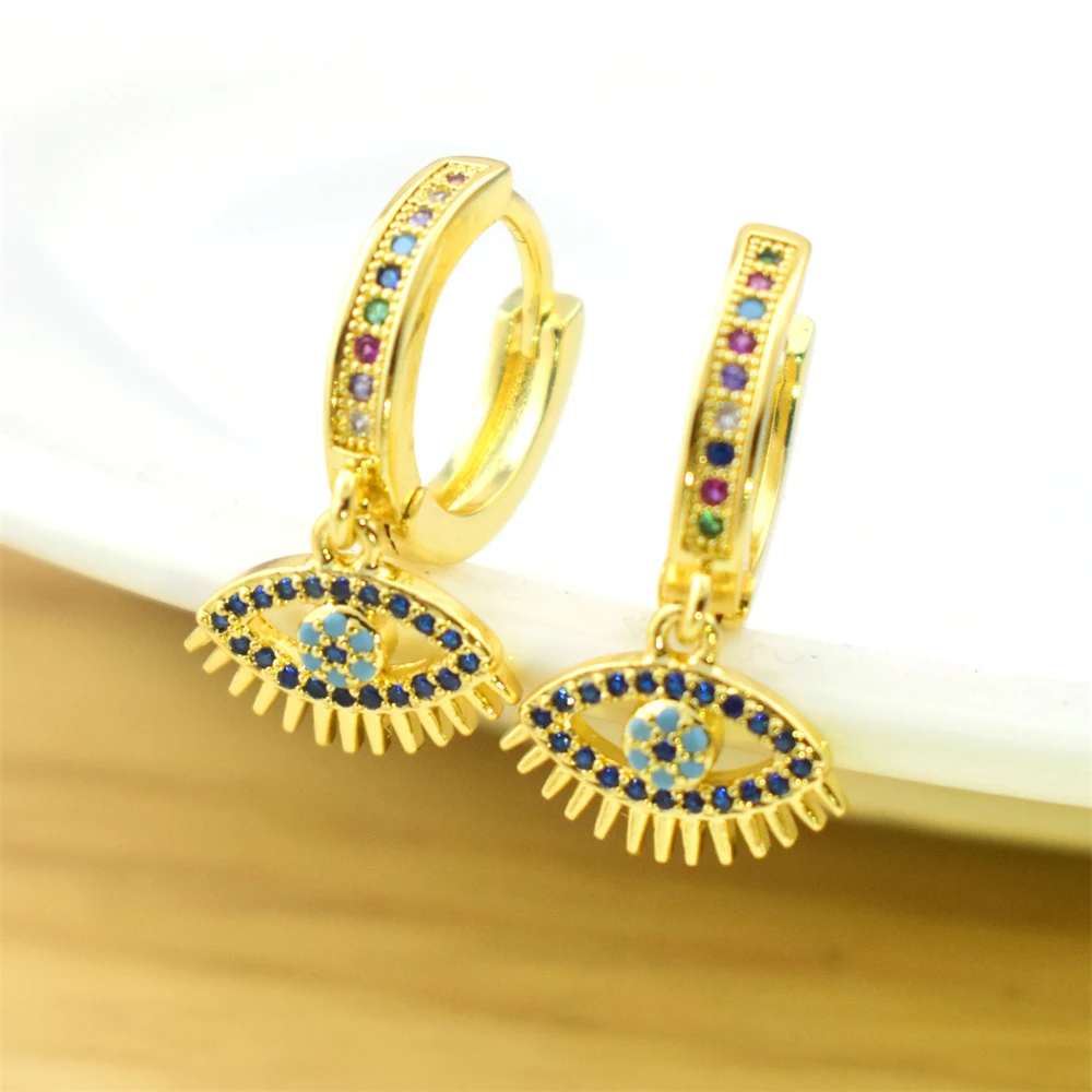 Fashion Bohemian Style Rainbow Zirconia Earrings Enamel Eyes Eyelash Eyes Palm Evil Eye Geometric Cubic Zirconia Women Earrings