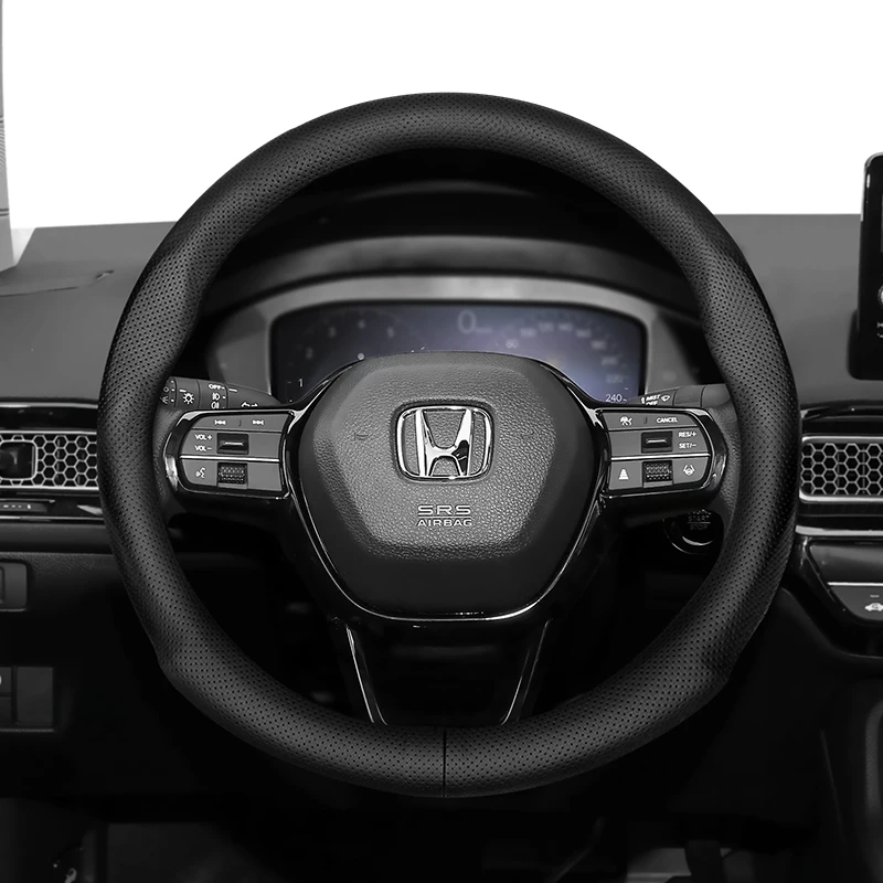 For Honda 35-36.5cm Round Steering Wheel Cover Ultra-Thin Micro Fiber Leather Breathable City Civic Fit Jazz Life Integra Freed
