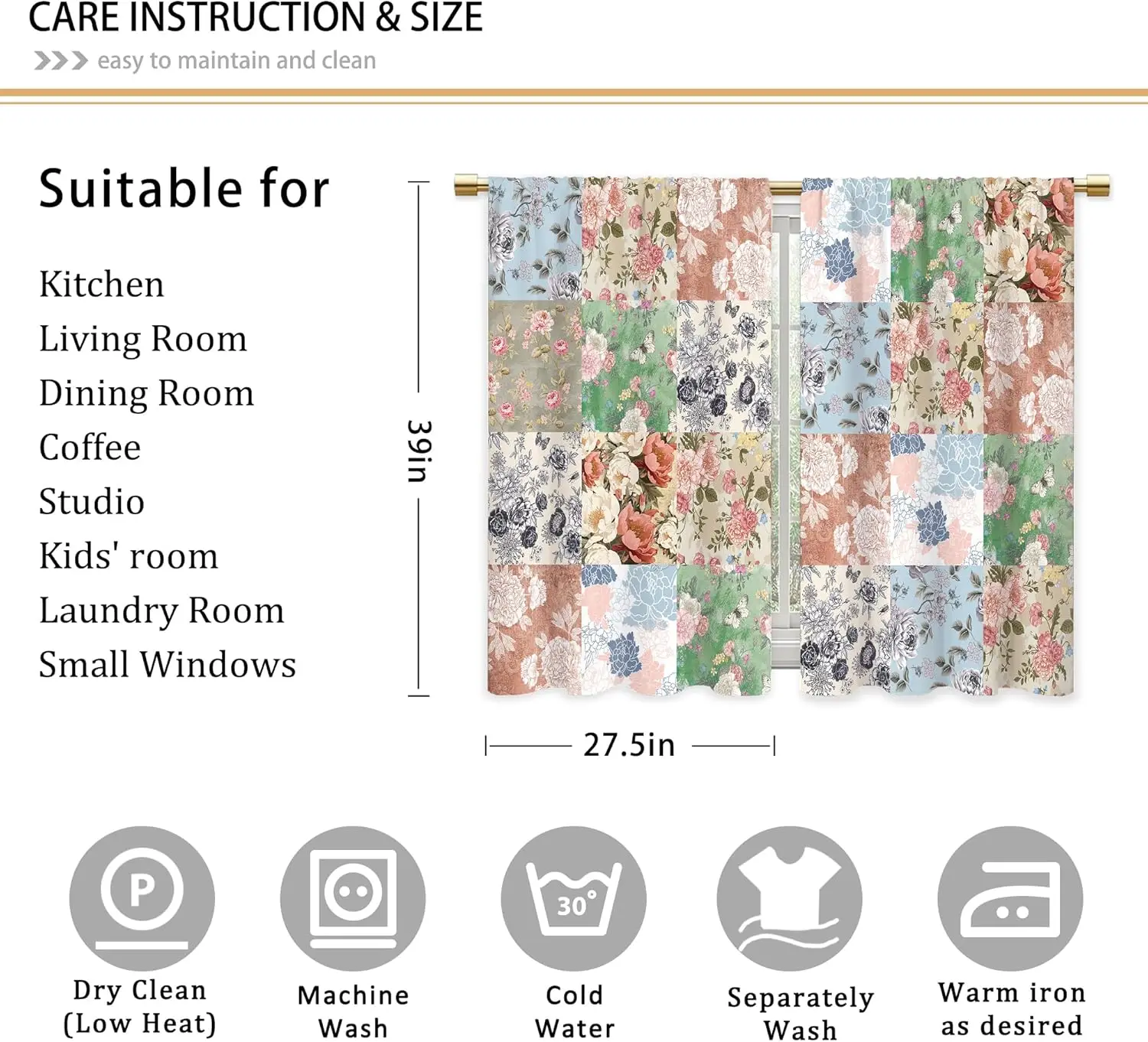 Bohemian Floral Patchwork Cottagecore Window Curtains Drapes Vintage Style Lightweight Panel for Living Room Bedroom Home Decor