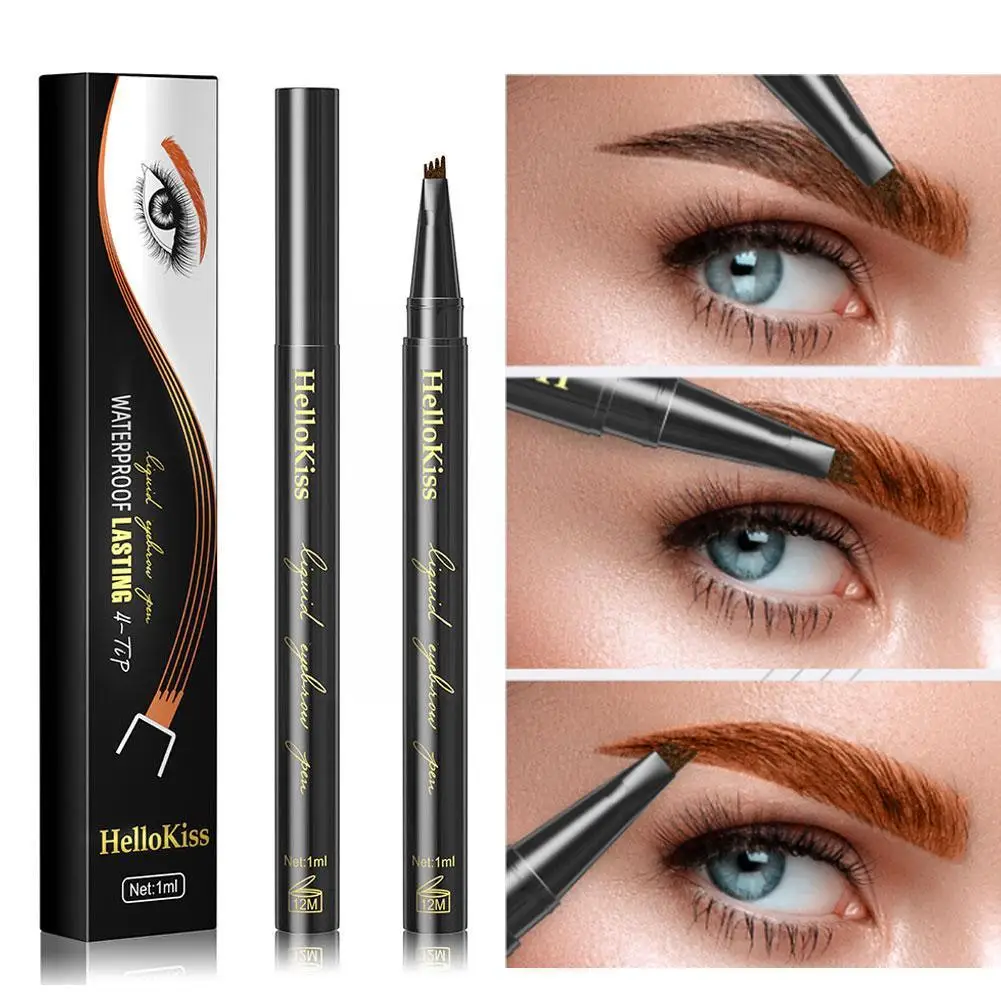 4 Fork Tip Liquid Ink Waterproof Tinted Brow Eye Makeup Colors Pen 4 Eyebrow Tattoo Brown Liquid Dark Eyebrow Eyebrow Pen P E0o5