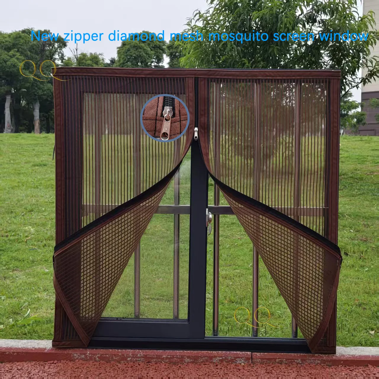 New Without Drilling, Simple Zipper Style Coffee Colored Diamond Mesh for Mosquito and Dust Prevention, Customizable in Any Size