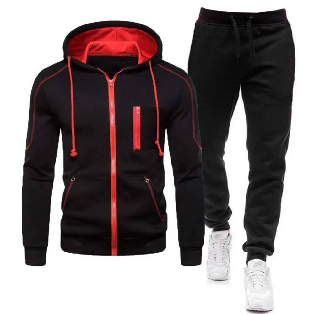 2024 Men\'s Fashion Autumn Winter Double Zipper Jacket/ Hoodie Sweatshirt Pant Warm Tracksuit Sportwear Jogging Suits S-3XL