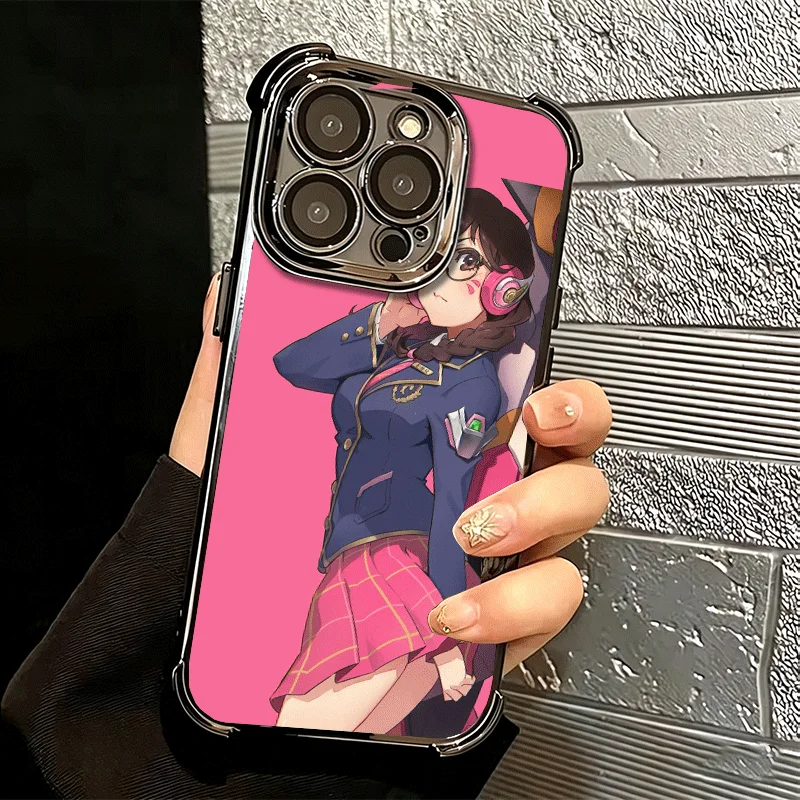 O-Overwatchs D-DVA Soft Phone Case For iPhone 15 16 17 Air 14 Pro Max 16E Plus 13 12 Mini Plating Anti-Fall Fundas