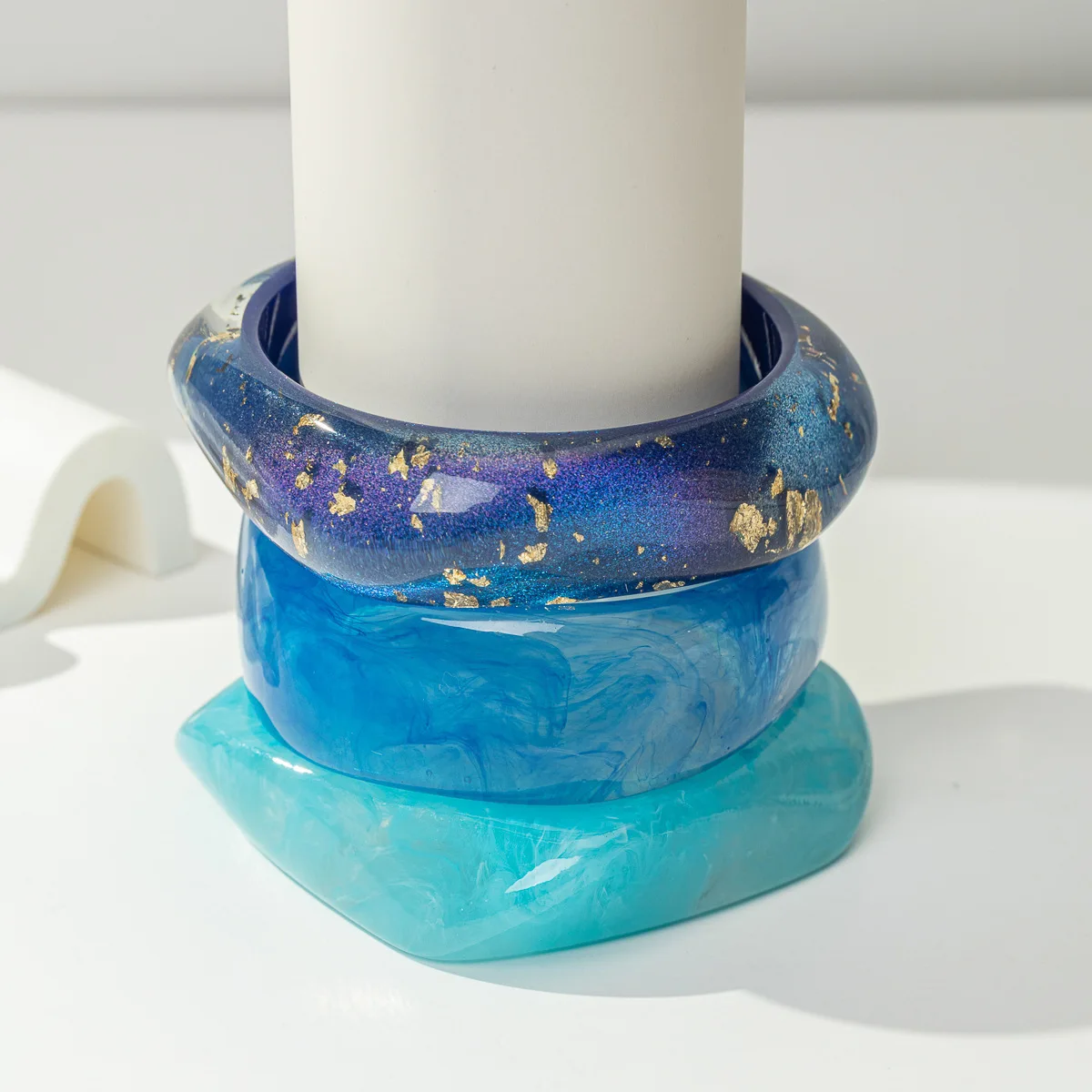 3Pcs/Set Vintage Blue Irregular Geometry Resin Wide Bangle for Women Exaggerated Chunky Cuff Bracelets Boho Jewelry Popular Gift