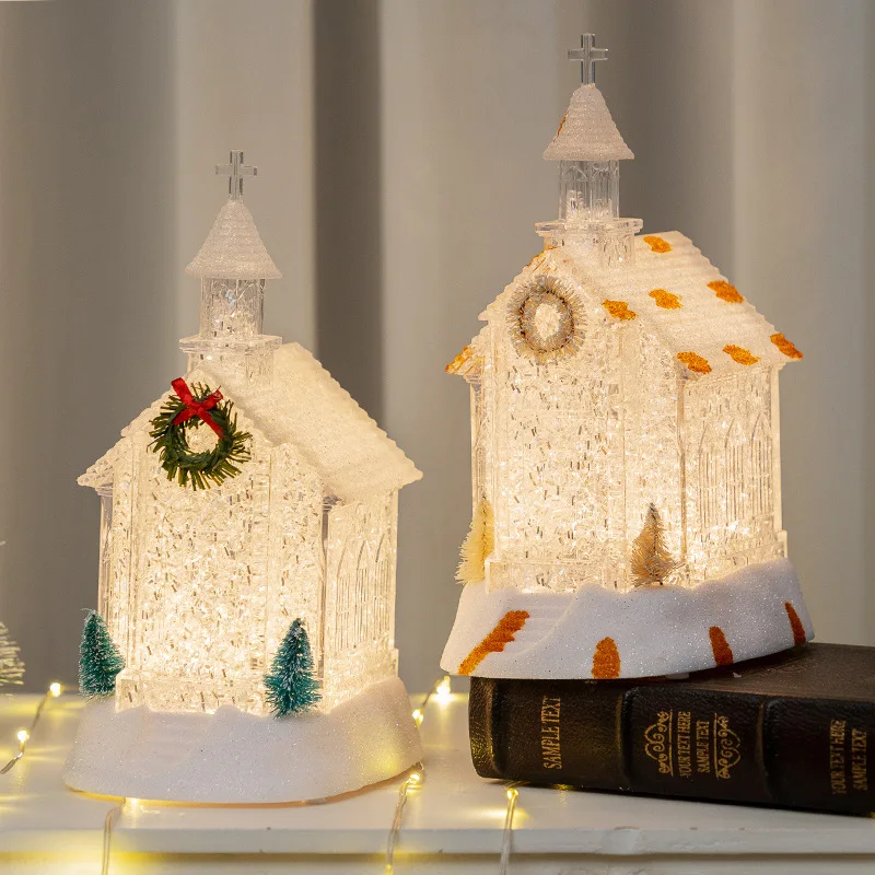 Christmas Wind Light Church House Holiday Decoration Festive Village Ornament Small Gift for Home Christmas Party