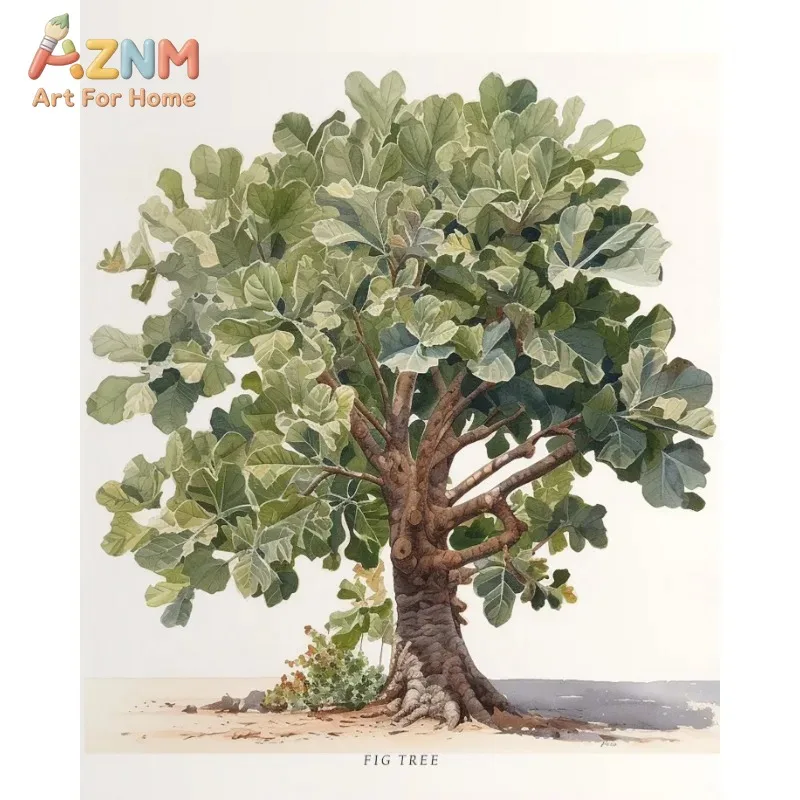 AZNM Vintage Botanical Tree Sketch Canvas Wall Art 2D Flat Frameless Print Various Species Cashew Oak Willow Nature Study Home D