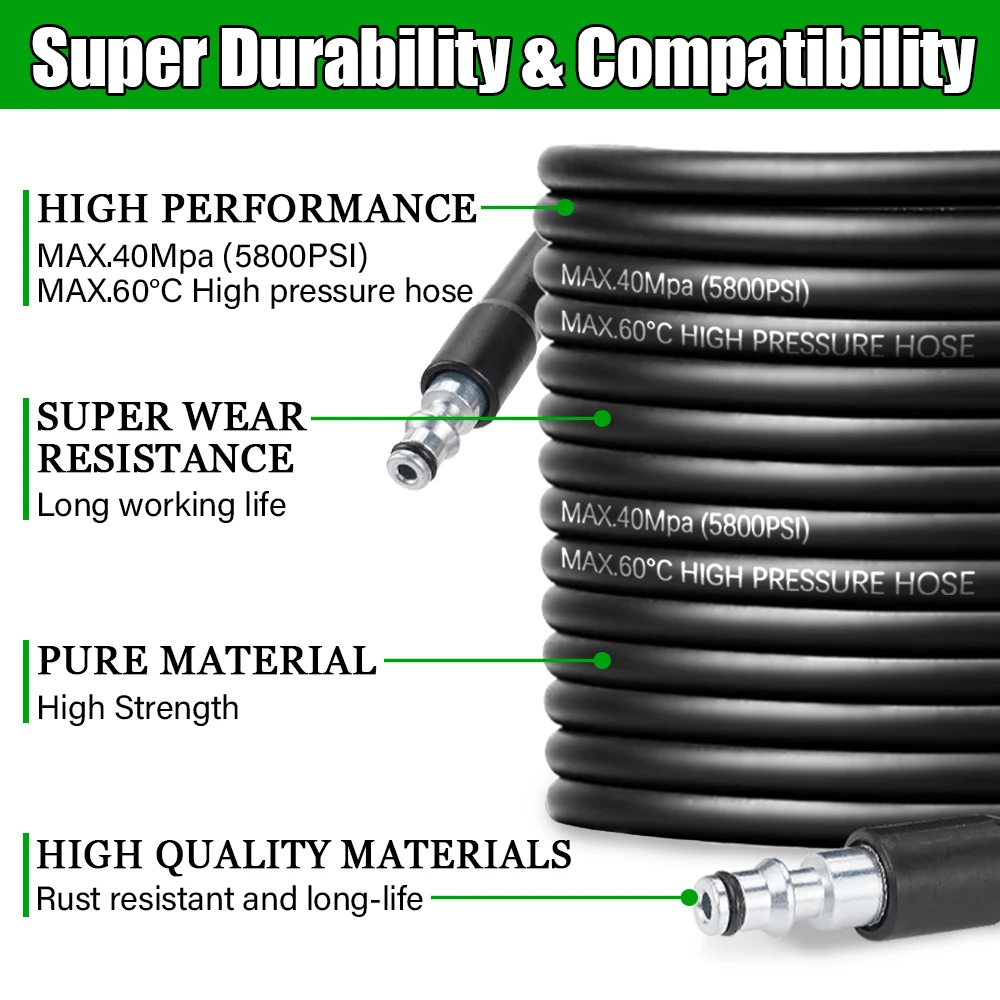 10M High Pressure Washer Hose, 5800 Psi Extension Hose for Lavor Pressure Washer, Water Gun Hose, 40Mpa High Speed Cleaning Pipe