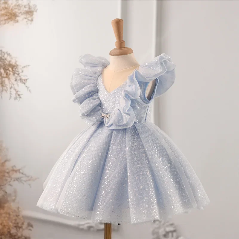Kids Piano Performance Wedding Birthday Baptism Girls Party Dresses A4031 Vestidos New Children's Princess Ball Gown