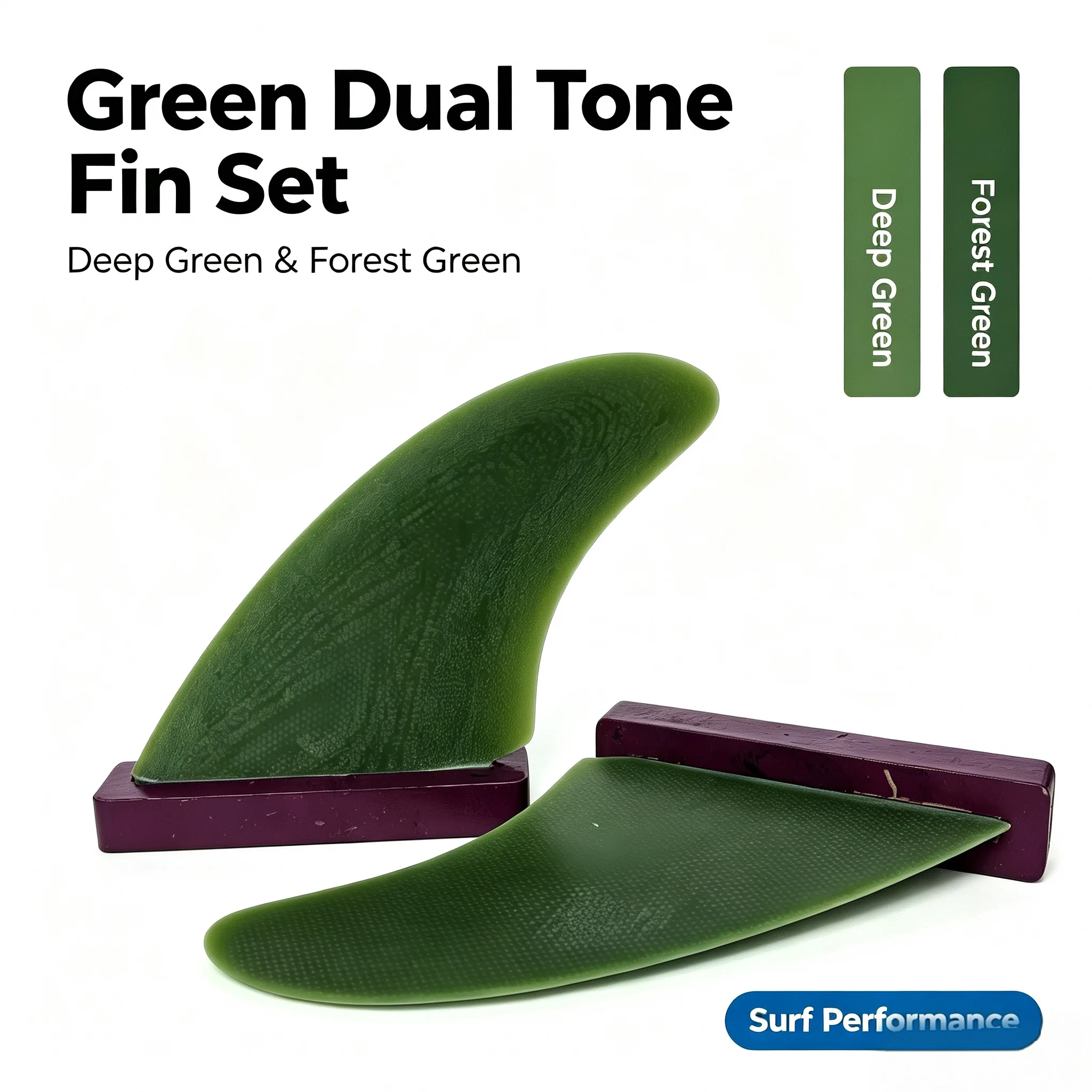 Green Surfboard Fins, Fiberglass Surf Fins, Set of 2