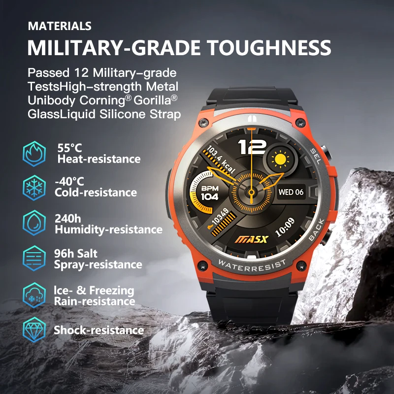 MASX Aurora one smart watch 1.43\'\' AMOLED Display 400mAH bluetooth call Military-grade Toughness 5ATM Waterproof Sport watch