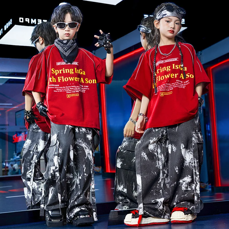 

Street Dance Children Performance Costumes Boys Fashionable T-Shirts Trouser Suits Girls Stage Catwalks Drum Kits