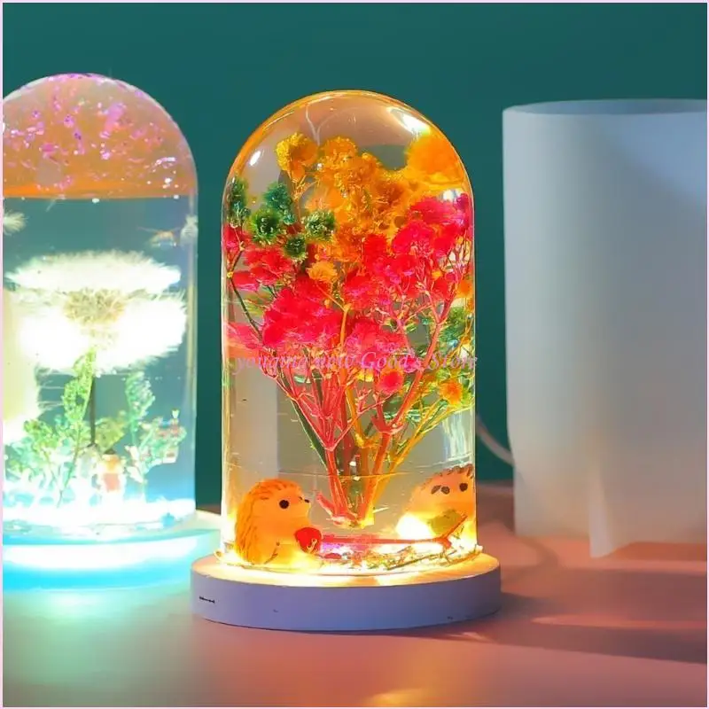 57QA Cube Cylindrical Resin Silicone Mold Base Bracket Mold with 2 USB Powered Lights with Switch for Diy Crafts Wedding
