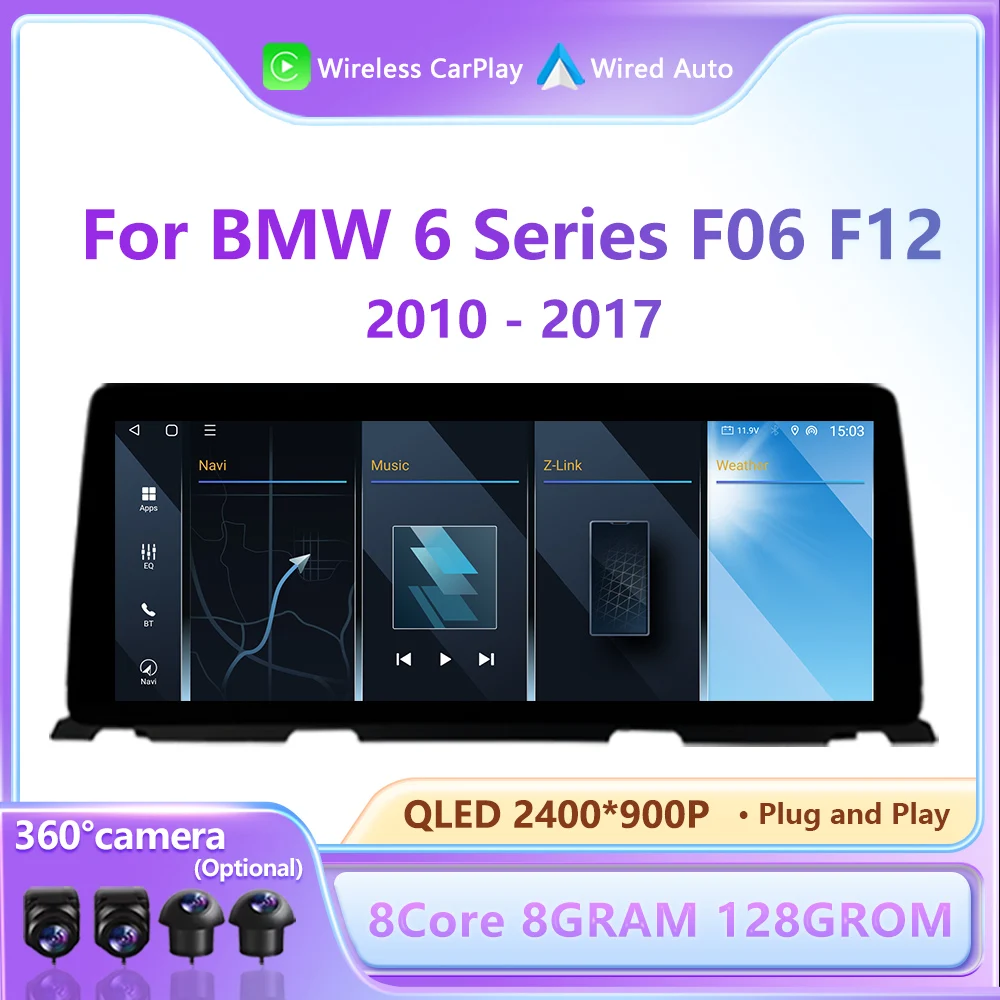 12.3 بوصة Android15 اللاسلكية Carplay لسيارات BMW 6 Series F06 F12 2010-2017 سيارة مشغل وسائط متعددة GPS Navi DSP 4G WiFi BT أدوات السيارات #1