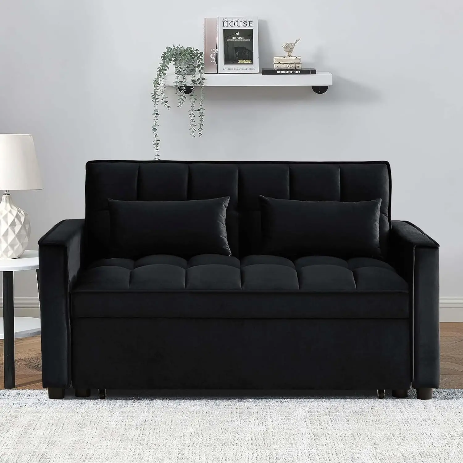 Cumkea Converteerbare Bank 3-In-1 Multifunctioneel Fluwelen Uitklapbed, 55 ''Loveseat Chaise Lounge Met