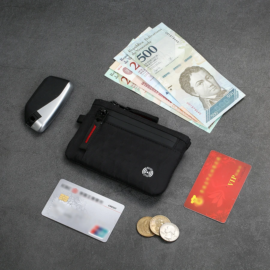 

Элегантный RFID-держатель для кредитных карт с защитой от кражи, тонкий чехол для ключей и карт с карабином, нейлоновый кошелек для монет, мужской кошелек