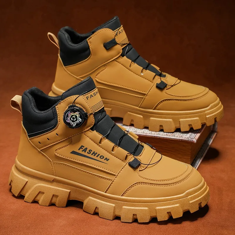 

Мужские ботинки, модные высокие ботинки на шнуровке, повседневные ботинки с вращающейся пряжкой, уличные нескользящие ботинки на платформе для мужчин, Botas Hombre