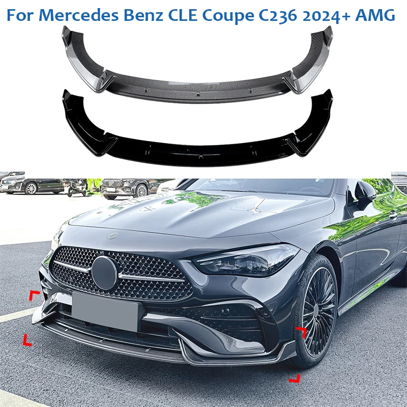 

For Mercedes Benz CLE Coupe C236 2024 + AMG Gloss Black Front Bumper Spoiler Lip Carbon Lower Splitter Guard Plate Protector