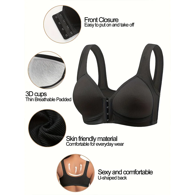European and American Style Push-up Front-bust Bra, Without Steel Underwire, with Adjustable Front Clasp Bra