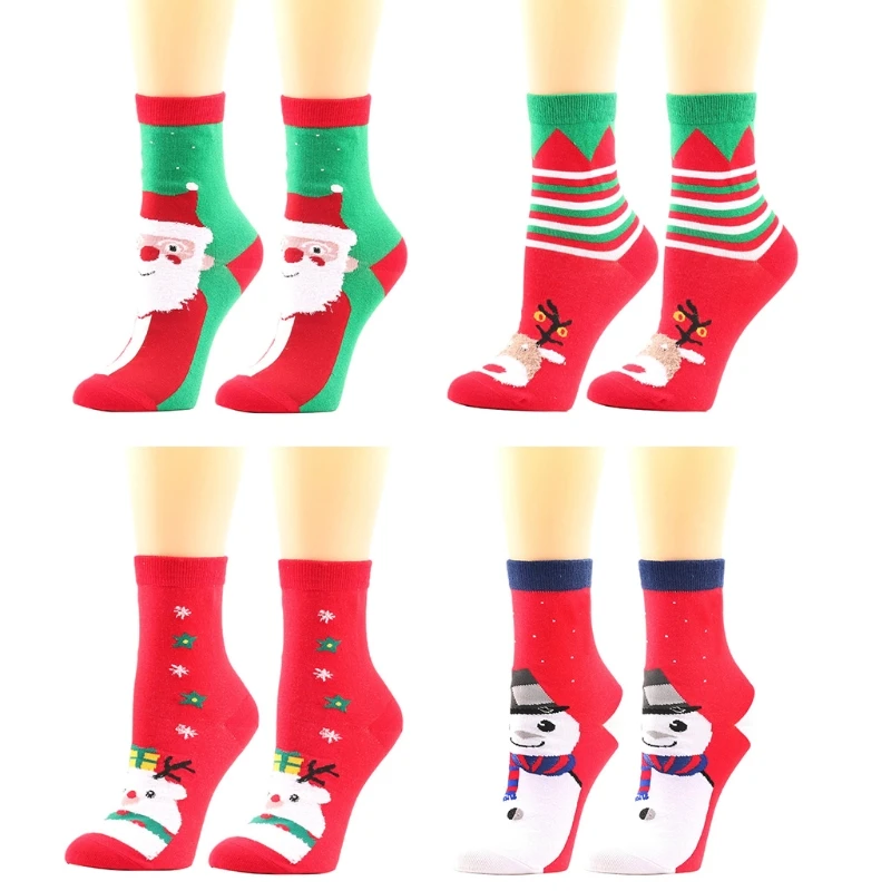 

Women Novelty Christmas Funny Colorful Socks Cartoon Santa Elk Snowman Snowflake Print Holiday Casual Tube New