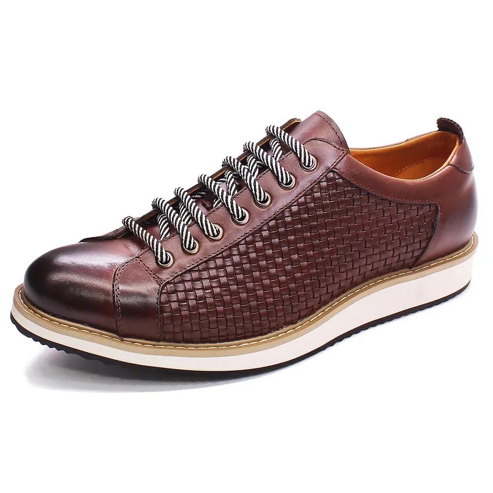 

CLAIAMI High Quality Cow Leather Men Shoes Lace-up Comfortable Fashion Sneakers Men Luxury Designer Shoes Retro Zapatos Hombre