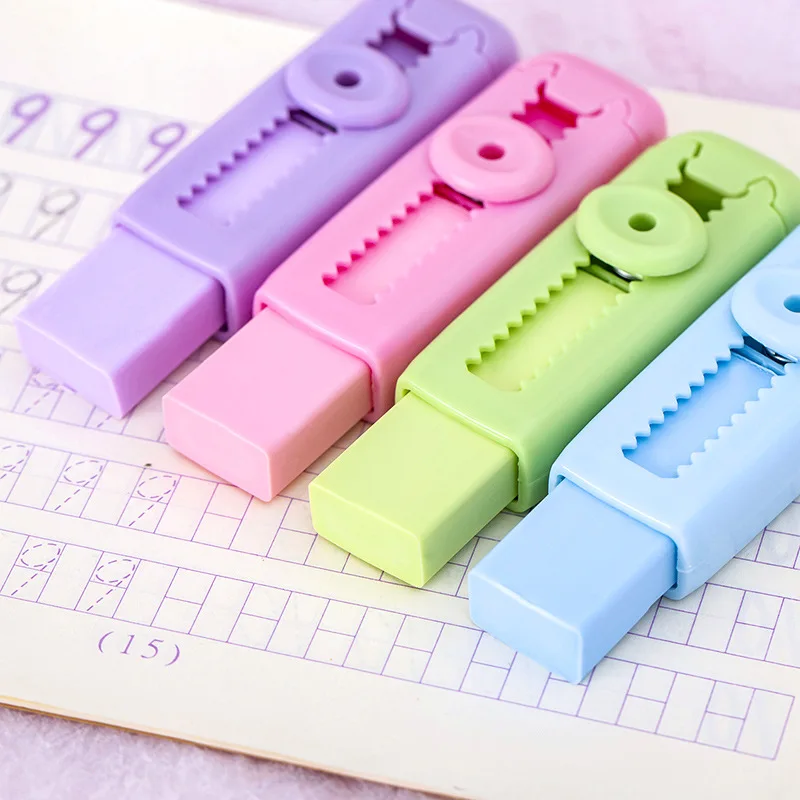Portable Retractable Push Pull Pencil Eraser Macaron Color Clean Rubber Eraser for Student Drawing Writing Office Supplies