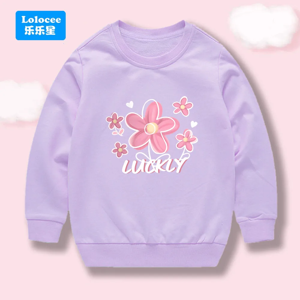 New Lucky Flower Printed Sweatshirts Outer Wear Children Costume Baby Round Neck Tops Girls Cute Printed Pullovers  HHY1