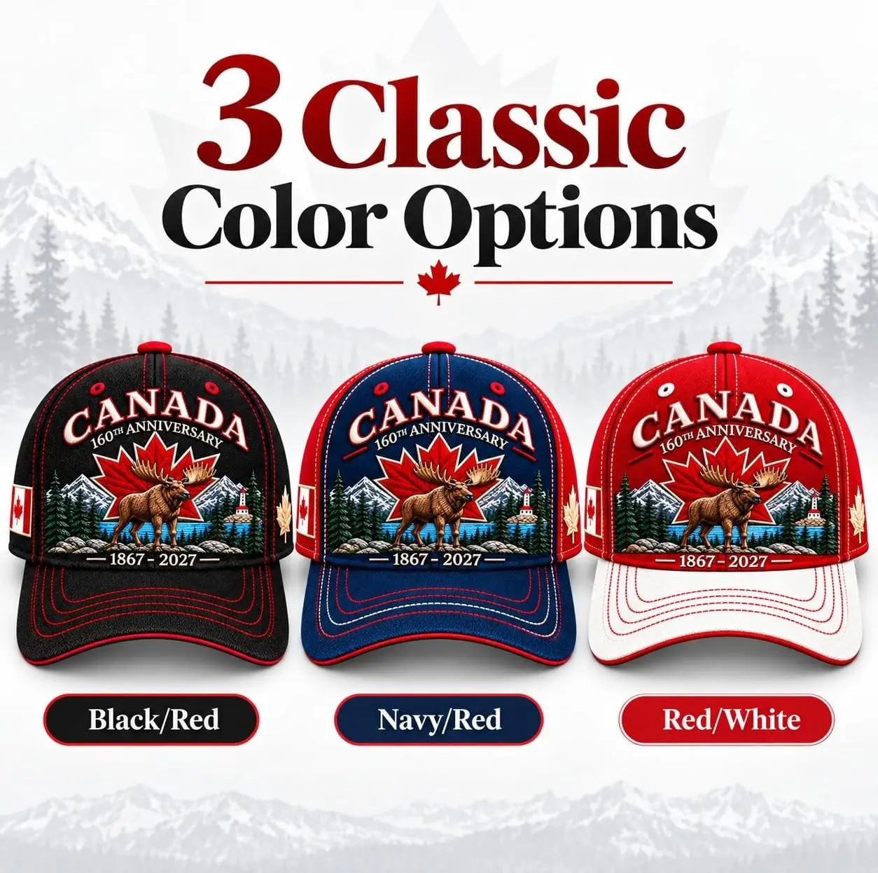 Customization Canada Baseball Caps Canada 160th Anniversary Embroidered Heritage Hat