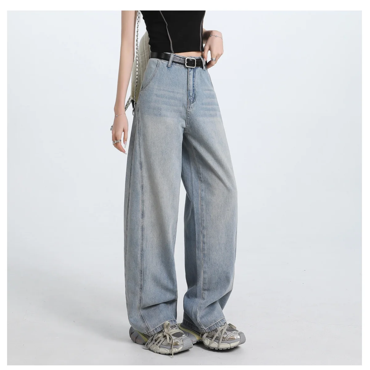 Jean à jambes larges pour femmes, taille haute, ample, Slim, Design, jambe droite, Style de rue, pantalon pour femmes