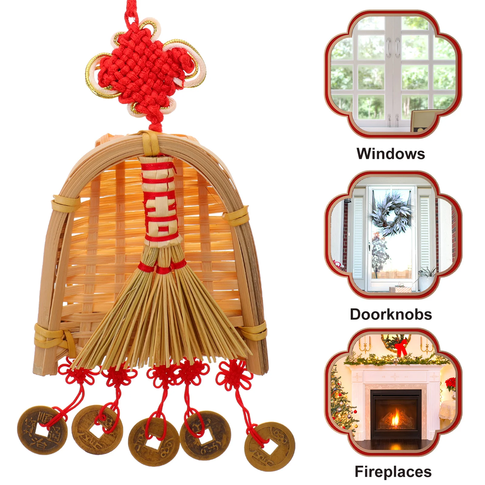 Метльница, нить, металлическая подвеска в виде монеты, весенний фестиваль, декор, подвесные новогодние принадлежности, бонсай, передняя дверь, домашний декор, традиционный