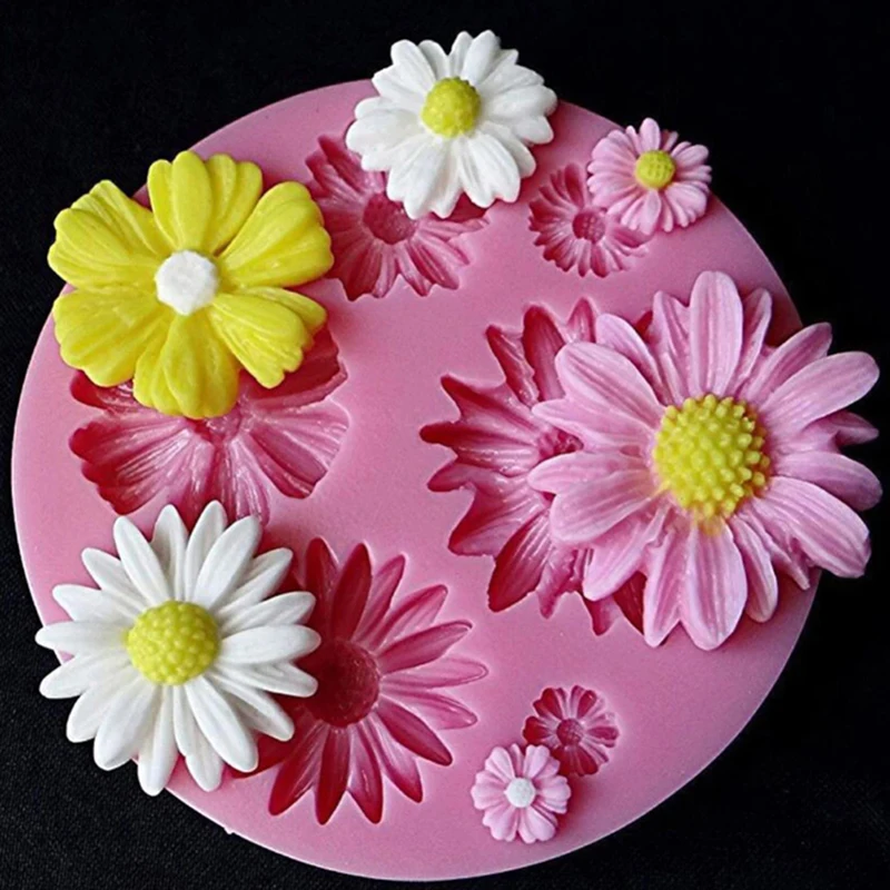 Moule en Relief de fleurs de tournesol 3D, en Silicone, en Relief, Fondant, outils de décoration de gâteaux, chocolat, gomme, bonbons, argile