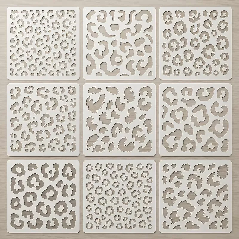 9PCS Leopard Print Stencil Set for Painting Templates Reusable PET DIY Layering Stencils Wood Wall Art Craft Card Fabric Decor