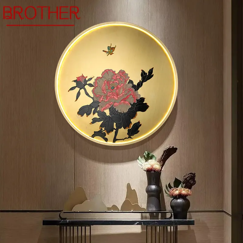 

BROTHER Brass Gold Wall Picture Lamps LED 3 Colors Modern Creative Flower Pattern Sconce Light for Living Room Bedroom Decor