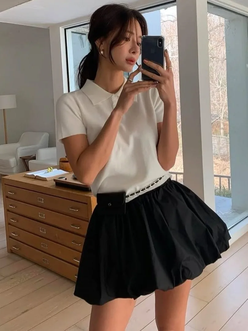 Chic Knitted Top Women's Puffy Skirt Faionable Versatile Slimming Spring Autumn Winter Commute Sle Inner Wear Casual Outfit